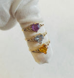 10 Karat Yellow Gold Genuine Heart-cut Blue Topaz, Amethyst or Citrine with Diamond Ladies Ring
