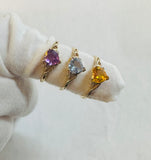 10 Karat Yellow Gold Genuine Heart-cut Blue Topaz, Amethyst or Citrine with Diamond Ladies Ring
