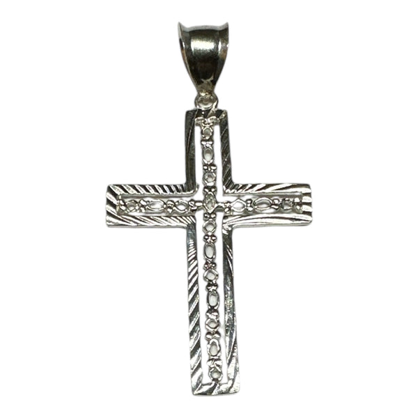 Sterling Silver Filigree Diamond-cut 1.95" Cross Pendant