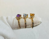 10 Karat Yellow Gold Genuine Heart-cut Blue Topaz, Amethyst or Citrine with Diamond Ladies Ring