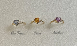 10 Karat Yellow Gold Genuine Heart-cut Blue Topaz, Amethyst or Citrine with Diamond Ladies Ring