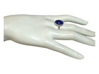 Sterling Silver Genuine 16 x 12mm Oval Cabochon-cut Lapis Lazuli Ring (Size 9)