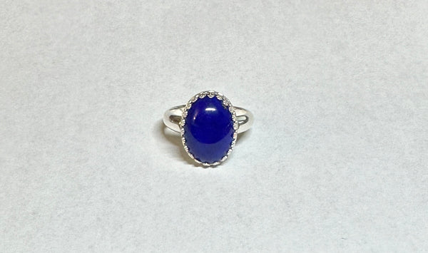 Sterling Silver Genuine 16 x 12mm Oval Cabochon-cut Lapis Lazuli Ring (Size 9)