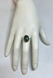 Sterling Silver Genuine 16 x 12mm Oval Cabochon-cut Nephrite Jade Ring (Size 9)