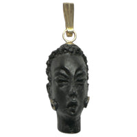 Vintage 1960's NOS Resin Curly Hair Blackamoor Pendant with Gold Filled Bail