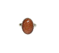 Sterling Silver Oval Cabochon Brown Goldstone "Venturina" 18 x 13mm Gallery Style Ring