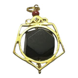 Vintage NOS (New Old Stock) 14 Karat Yellow Gold Genuine 10mm Azabache Jet Pentagon Pendant