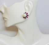 Sterling Silver Rhodolite Garnet and Black Sapphire Earring Jacket with Genuine 8mm Freshwater Pearl Stud Earrings