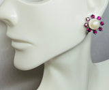 Sterling Silver Rhodolite Garnet and Black Sapphire Earring Jacket with Genuine 8mm Freshwater Pearl Stud Earrings