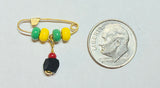 10 Karat Yellow Gold Baby Safety Pin with Orula Santeria Beads and Genuine 4mm Azabache Jet