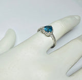Sterling Silver Genuine Heart Blue Topaz and Diamond Ring
