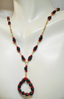 10 Karat Yellow Gold Genuine 4mm Azabache Jet and Coral 17" Figaro Necklace with Hanging Azabache Pendant