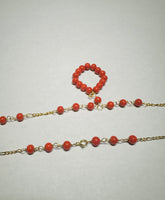 10 Karat Yellow Gold and Simulated 5mm Red Coral 18" Figaro Link Necklace with Hanging Coral Pendant