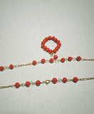 10 Karat Yellow Gold and Simulated 5mm Red Coral 18" Figaro Link Necklace with Hanging Coral Pendant