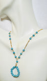 10 Karat Yellow Gold and 4mm Turquoise Beads 17" Figaro Link Necklace with Hanging Turquoise Pendant