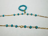 10 Karat Yellow Gold and 4mm Turquoise Beads 17" Figaro Link Necklace with Hanging Turquoise Pendant