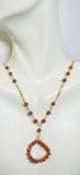 10 Karat Yellow Gold 4mm Goldstone "Venturina" Beads 17" Figaro Link Necklace with Hanging Venturina Pendant