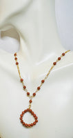 10 Karat Yellow Gold 4mm Goldstone "Venturina" Beads 17" Figaro Link Necklace with Hanging Venturina Pendant