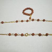 10 Karat Yellow Gold 4mm Goldstone "Venturina" Beads 17" Figaro Link Necklace with Hanging Venturina Pendant