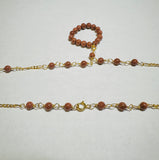 10 Karat Yellow Gold 4mm Goldstone "Venturina" Beads 17" Figaro Link Necklace with Hanging Venturina Pendant