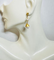 14 Karat Yellow Gold and Genuine Freshwater Pearl Dangle Push Back Post Earrings