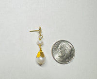 14 Karat Yellow Gold and Genuine Freshwater Pearl Dangle Push Back Post Earrings