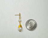 14 Karat Yellow Gold and Genuine Freshwater Pearl Dangle Push Back Post Earrings