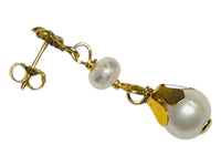 14 Karat Yellow Gold and Genuine Freshwater Pearl Dangle Push Back Post Earrings