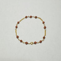 10 Karat Yellow Gold 4mm "Venturina" Goldstone Bead and Curb Link 7" Bracelet