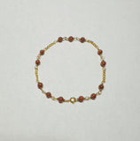 10 Karat Yellow Gold 4mm "Venturina" Goldstone Bead and Curb Link 7" Bracelet