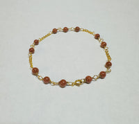 10 Karat Yellow Gold 4mm "Venturina" Goldstone Bead and Curb Link 7" Bracelet