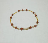 10 Karat Yellow Gold 4mm "Venturina" Goldstone Bead and Curb Link 7" Bracelet