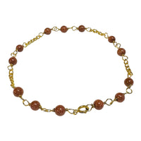 10 Karat Yellow Gold 4mm "Venturina" Goldstone Bead and Curb Link 7" Bracelet