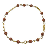 10 Karat Yellow Gold 4mm "Venturina" Goldstone Bead and Curb Link 7" Bracelet