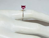 Vintage NOS 1990's Sterling Silver 6mm Square Created Ruby and Genuine Diamond Ladies Solitaire Ring