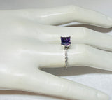 Vintage NOS 1990's Sterling Silver 6mm Square Genuine Amethyst and Diamond Ladies Solitaire Ring
