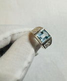 Vintage NOS 1970's Sterling Silver Genuine 10 x 8mm Emerald-cut Sky Blue Topaz Basketweave Design Man's Ring