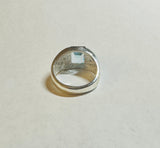Vintage NOS 1970's Sterling Silver Genuine 10 x 8mm Emerald-cut Sky Blue Topaz Basketweave Design Man's Ring