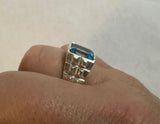 Vintage NOS 1970's Sterling Silver Genuine 12 x 10mm Emerald-cut Sky Blue Topaz Man's Ring