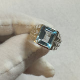 Vintage NOS 1970's Sterling Silver Genuine 12 x 10mm Emerald-cut Sky Blue Topaz Man's Ring