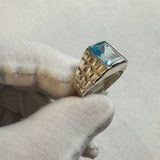 Vintage NOS 1970's Sterling Silver Genuine 12 x 10mm Emerald-cut Sky Blue Topaz Man's Ring