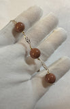 14 Karat Yellow Gold Filled 12mm Brown Goldstone "Venturina" Beads 9" Filigree Plaque Bracelet (Fits 7-8" wrist size)