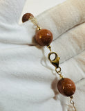 14 Karat Yellow Gold Filled 12mm Brown Goldstone "Venturina" Beads 9" Filigree Plaque Bracelet (Fits 7-8" wrist size)