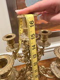 Vintage Ornate Gilt Brass and Marble Mantel Clock with 2 Candelabras Rococo Style Garniture Set