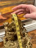 Vintage Ornate Gilt Brass and Marble Mantel Clock with 2 Candelabras Rococo Style Garniture Set
