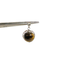 Vintage NOS 1960's Sterling Silver Genuine 14mm Tiger's Eye Bead Spinner Pendant