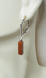 Sterling Silver Rectangular Brown Goldstone "Venturina" and Genuine Diamond Lever Back Earrings