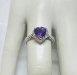 Sterling Silver Genuine Heart Amethyst and Diamond Ring