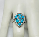 Sterling Silver Sleeping Beauty Turquoise with Blue Topaz Pear Ring