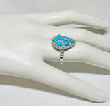 Sterling Silver Sleeping Beauty Turquoise with Blue Topaz Pear Ring
